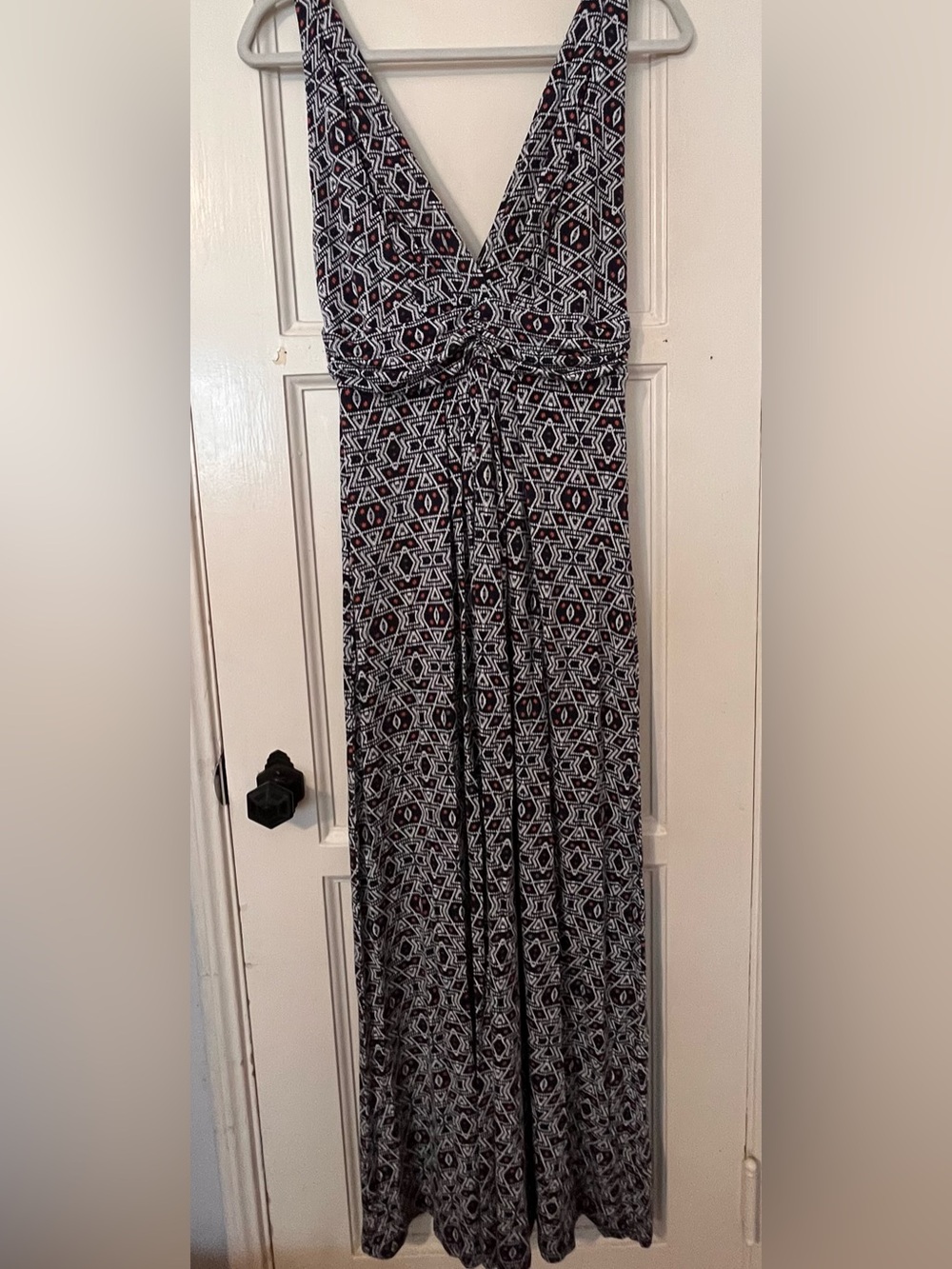 Tart Collections Geometric Print V-Neck Maxi Dress Size Large Navy White Orange